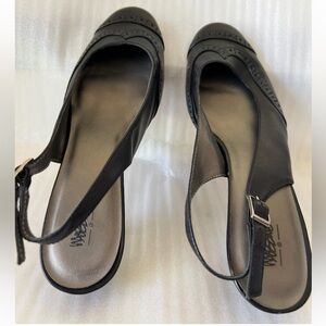 Mossimo Supply Co.Women Black Slingback Heels 7.5 Leather Buckle Business Casual